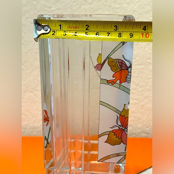 Vintage Geometric Vase Made in Italy Numbered Pressed Glass With Flower Decals - Picture 9 of 10